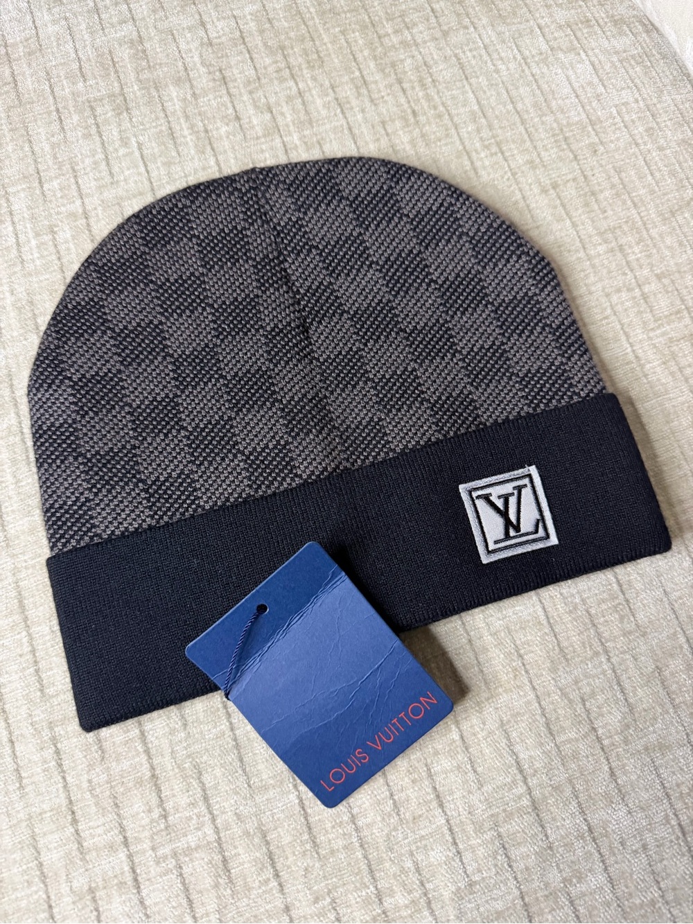 Louis Vuitton Black Cuff Monogram Knit Beanie
